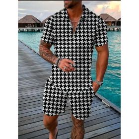 Polo Shirt Sports Short Sleeve Shorts Suit For Men (Option: Houndstooth-S)