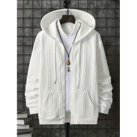 Men's Plus-sized Casual Hooded Sweater (Option: White-1XL)