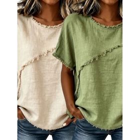 Women's Round-Neck Casual Loose Short-Sleeve Top (Option: Green Apricot-S)