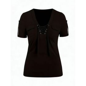 Fashionable Casual Women's Short-sleeve Top (Option: Black-S)
