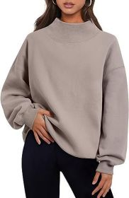 Casual Style Fleece Shirt Thick Half Turtleneck Loose Women's Sweater (Option: Brown-S)