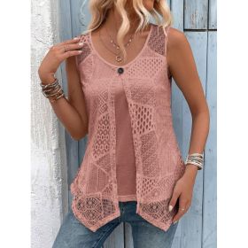 Vest Decorative Buckle Mesh Sleeveless Fake Two-Piece (Option: Lotus Root Color-S)