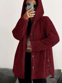 Hooded Loose Plush Coat Women's Regular Sleeve (Option: Wine Red-S)