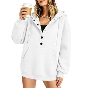 Women's Casual Solid-color Loose-fit Long-sleeve Hooded Sweatshirt With Pockets (Option: White-S)
