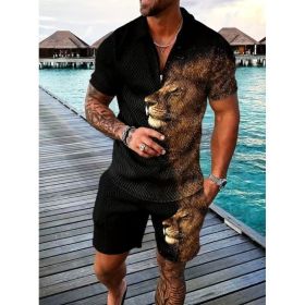Polo Shirt Sports Short Sleeve Shorts Suit For Men (Option: Black lion-3XL)