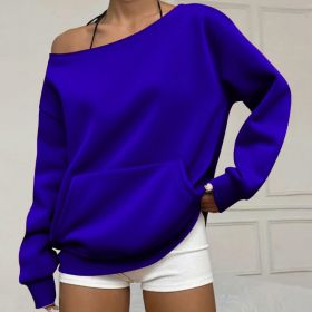 Fashionable Pullover Crew-Neck Off-Shoulder Sweatshirt For Women (Option: Blue-S)