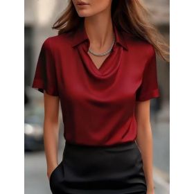 Simple Boat-neck Blouse For Women (Option: Wine Red-S)