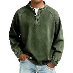 Men's Solid-Colored Casual Top Vintage Long-Sleeve Shirt (Option: Army Green-S)