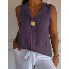 Self-pick-up Plus Size Women's Lightweight Sleeveless Top Solid Color Loose V-Neck Tank Top Only Self-pickup Is Supported (Option: Purple-5XL)