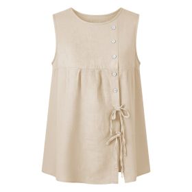 Loose-fit Sleeveless Shirt Blouse For Women (Option: Beige-S)