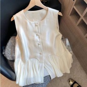 Womens Sleeveless Top With Ruffled Hem Spliced Pearlescent Satin (Option: Apricot-S)