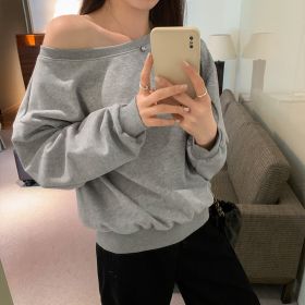 Casual Loose Shoulder Sweater For Women (Option: Light gray-S)