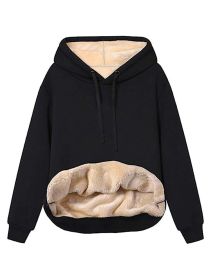 Warm Berber Fleece Pocket Hooded Sweatshirt Coat (Option: Black-M)