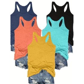 Women's 5-Pack Racerback Tank Tops Summer Casual Sleeveless Crew Neck Basics Vest (Option: Blue Black Cyan Orange Yellow-S)