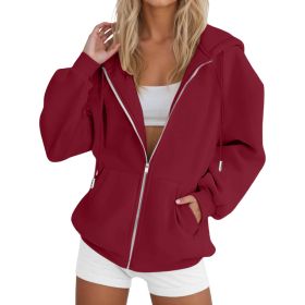 Laid-back Casual Figure-flattering Cardigan Top (Option: Wine Red-S)