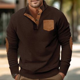 Patch Pocket Jacket Stand Collar Long Sleeve Corduroy Multicolor Hoodie (Option: Brown-S)