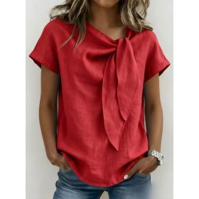 Women's Summer Short Sleeve Casual T-Shirt - Cotton Blend Lightweight Everyday Top For Daily Wear (Option: Red-S)