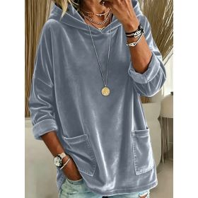 2026 New European & American Casual Solid Color Fleece Hoodie, Women Loose Long Sleeve Pullover Sweatshirt (Option: Huise-S)