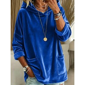 2026 New European & American Casual Solid Color Fleece Hoodie, Women Loose Long Sleeve Pullover Sweatshirt (Option: Lanse-S)