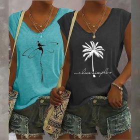 2Pack Women's V Neck Sleeveless Tank Tops Loose Fit Casual Summer Beach Shirts (Option: Grey blue-XL)