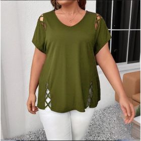 Women's Plus Size Criss Cross Short Sleeve V Neck T-Shirt Tops (Option: Light Green-1XL)