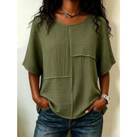 Womens Casual Patchwork Short-sleeve Top (Option: Army Green-XS)