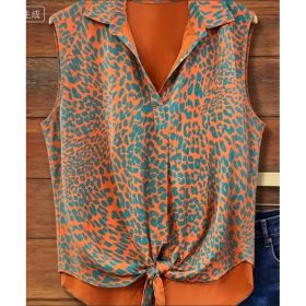 American Retro Colorful Leopard Print Sleeveless Blouse (Option: Orange-XXL)