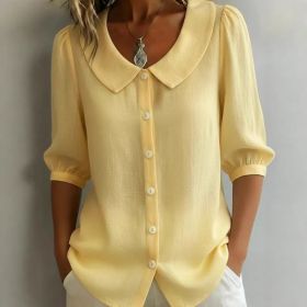Collared Short-sleeve Blouse Fashion Casual Versatile Loose Shirt Women's Clothing (Option: Light yellow-S)