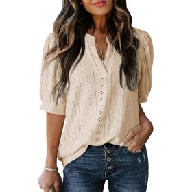 Women's Summer Business Casual Blouse V-neck Short Sleeve Shirt (Option: Beige-M)