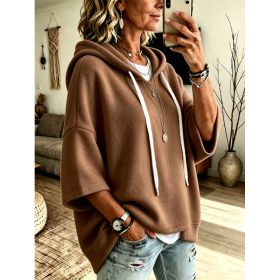 Womens Loose-fitting Hooded Top With Three-quarter Sleeves (Option: Brown-S)
