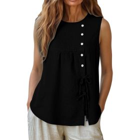 Loose-fit Sleeveless Shirt Blouse For Women (Option: Black-S)