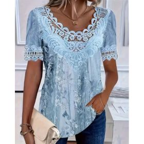Women's Lace-Patchwork Crew-Neck Short-Sleeve T-Shirt (Option: 0733color-S)