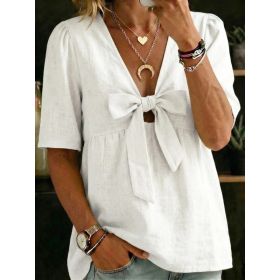 Women's Casual And Versatile V-Neck Top Shirt (Option: White-S)