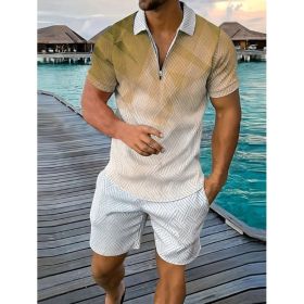 Polo Shirt Sports Short Sleeve Shorts Suit For Men (Option: Tapered brown-3XL)