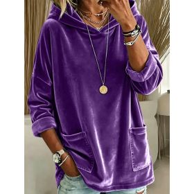 2026 New European & American Casual Solid Color Fleece Hoodie, Women Loose Long Sleeve Pullover Sweatshirt (Option: Zise-S)