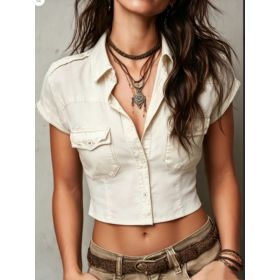 2026 Mibai Workwear Style Short Sleeved Shirt (Option: Beige-XXL)