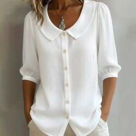 Collared Short-sleeve Blouse Fashion Casual Versatile Loose Shirt Women's Clothing (Option: White-S)