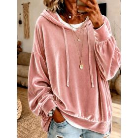 Annuo  Fall Winter New Velvet Hoodie Loose Long Sleeve Top (Option: Pink-3XL)