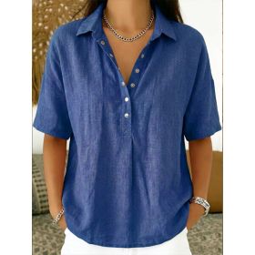 Single-breasted Lapel Shirt E-commerce Bestseller Womens Solid-color Casual Wear (Option: Blue-S)