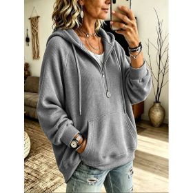 Womens Half-Placket Pullover Corduroy Hoodie (Option: Gray-S)
