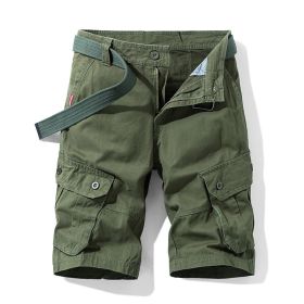 Solid Color Multi-pocket Cargo Shorts Men (Option: Army Green-33)