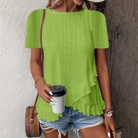 Women's Ruffle Hem Short Sleeve T-Shirt Casual Summer Crew Neck Blouses Top (Option: Fluorescent Green-S)