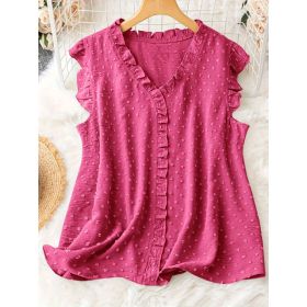 Loose-fitting Casual Vest With Short Sleeves (Option: Rose Red-0XL)
