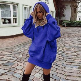 Women's Solid Color Pullover Hooded Loose Fleece Sweater (Option: Blue-S)