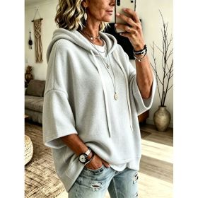 Womens Loose-fitting Hooded Top With Three-quarter Sleeves (Option: Gray-S)