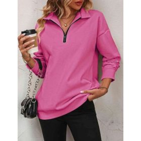 Women's Fashion Half Long-sleeve Zipper Sweatshirt Fashion Pullover (Option: Rose red-S)