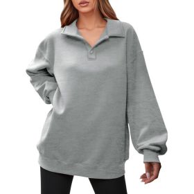 Fisoew Women Collared V Neck Sweatshirt Casual Oversized Long Sleeve Fashion Pullover Tops (Option: Light grey-M)