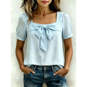 Womens Casual Square-neck Top With A Bow (Option: Sky blue-S)