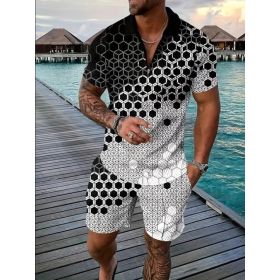 Polo Shirt Sports Short Sleeve Shorts Suit For Men (Option: Black and white gradient-3XL)