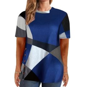 Only Self-pickup Is Supported Self-pick-up Plus Size Women's Casual T-shirts Color Block Short Sleeve Round Neck Slightly Elastic T-shirt (Option: Blue-2XL)